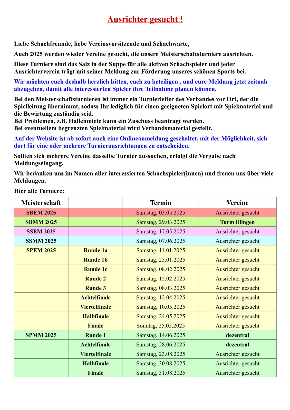 Ausrichter gesucht 25